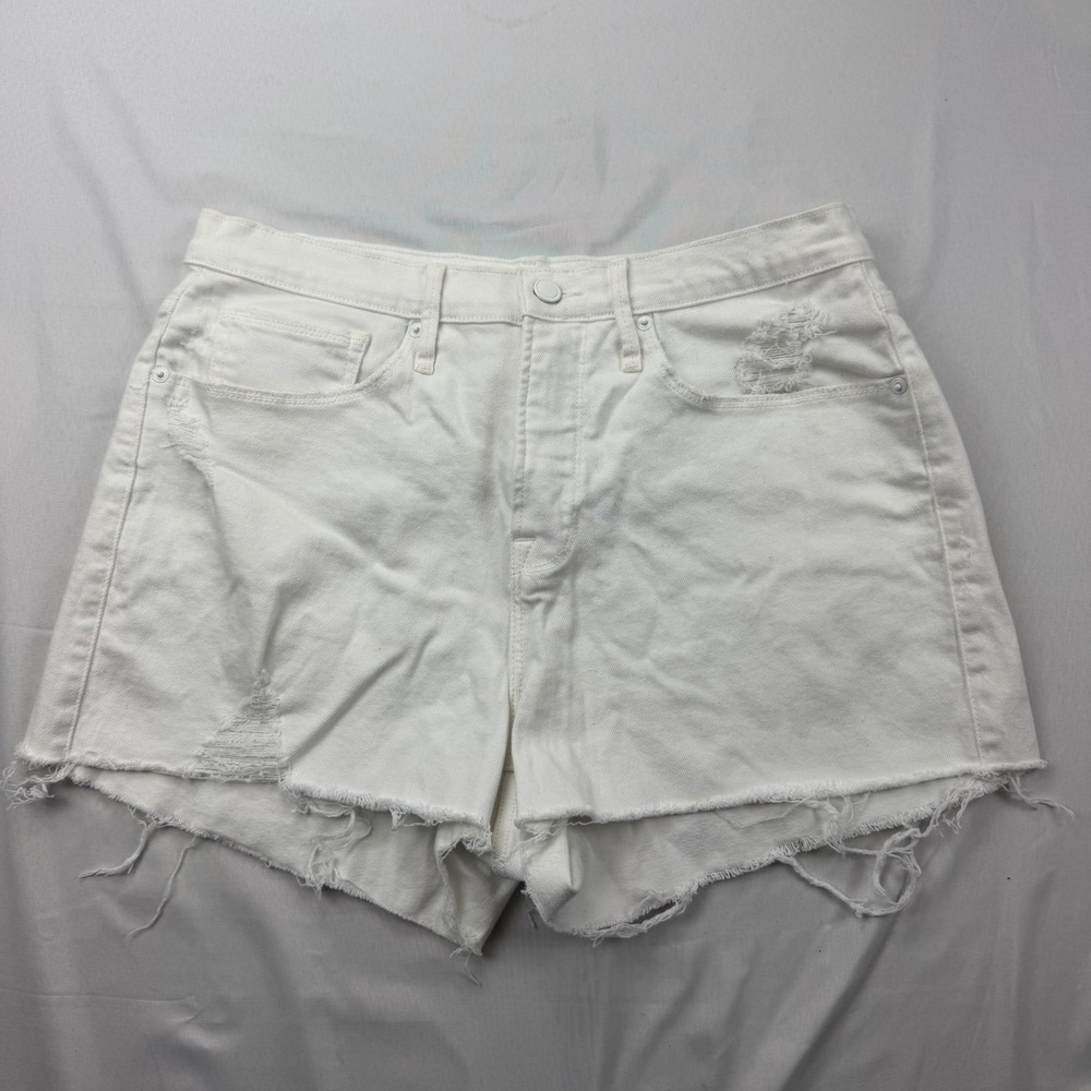 Good‎ American Denim Shorts Women 8/29 White Distressed Raw Hem GNS144PTW001
